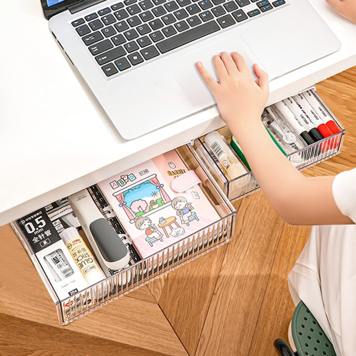 TooCust 2-Pack Slide-Out Under-Desk Drawers, Large & Medium