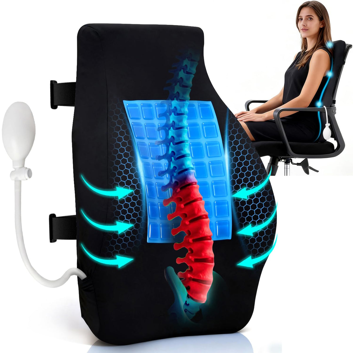 Adjustable Lumbar Support Pillow with Cooling Gel, Full Back Pain Relief