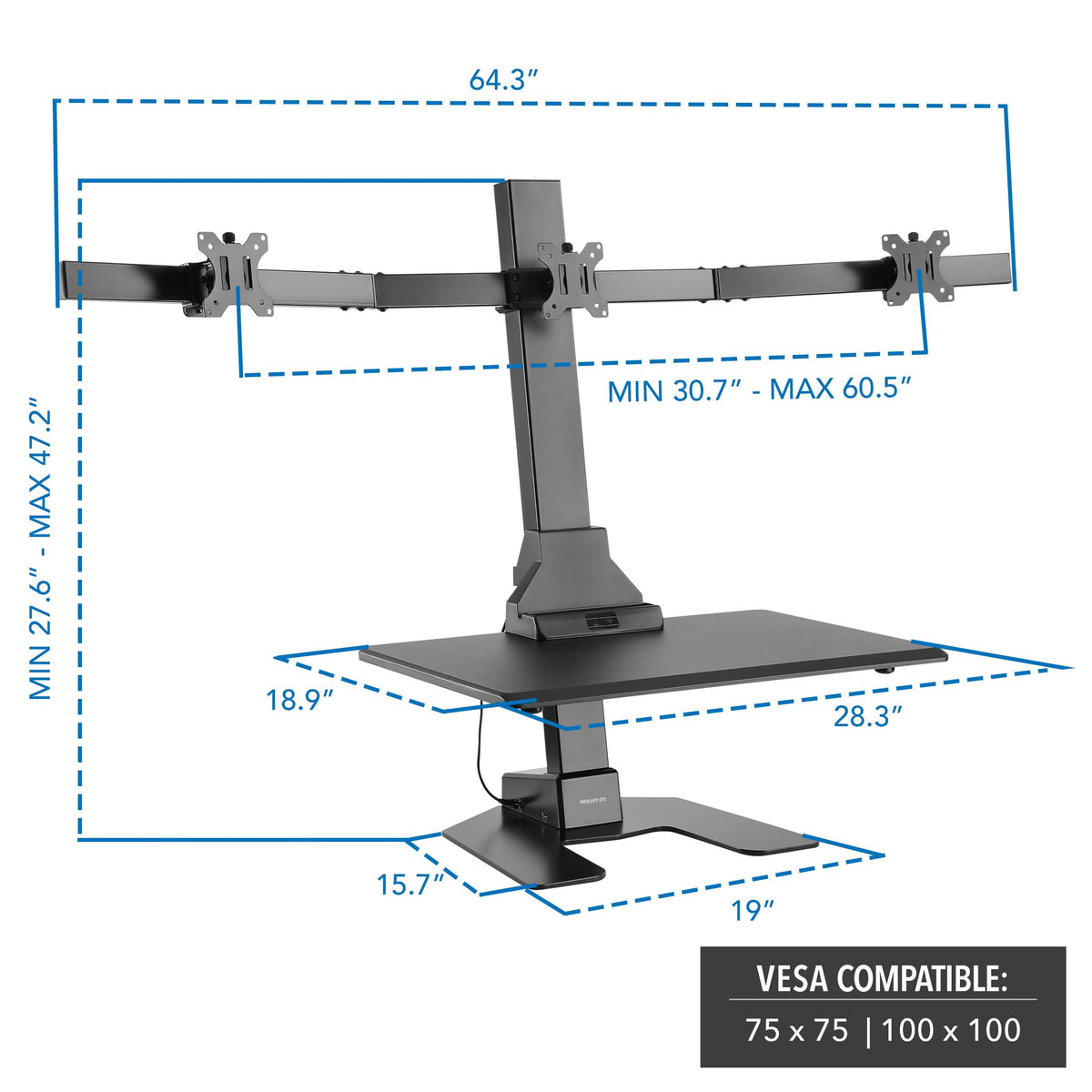 Mount-It! Electric Standing Desk Converter | Height Adjustable Sit-Stand Converting Desk for Home, Office | Stand-Up Computer Workstation with Monitor Mount