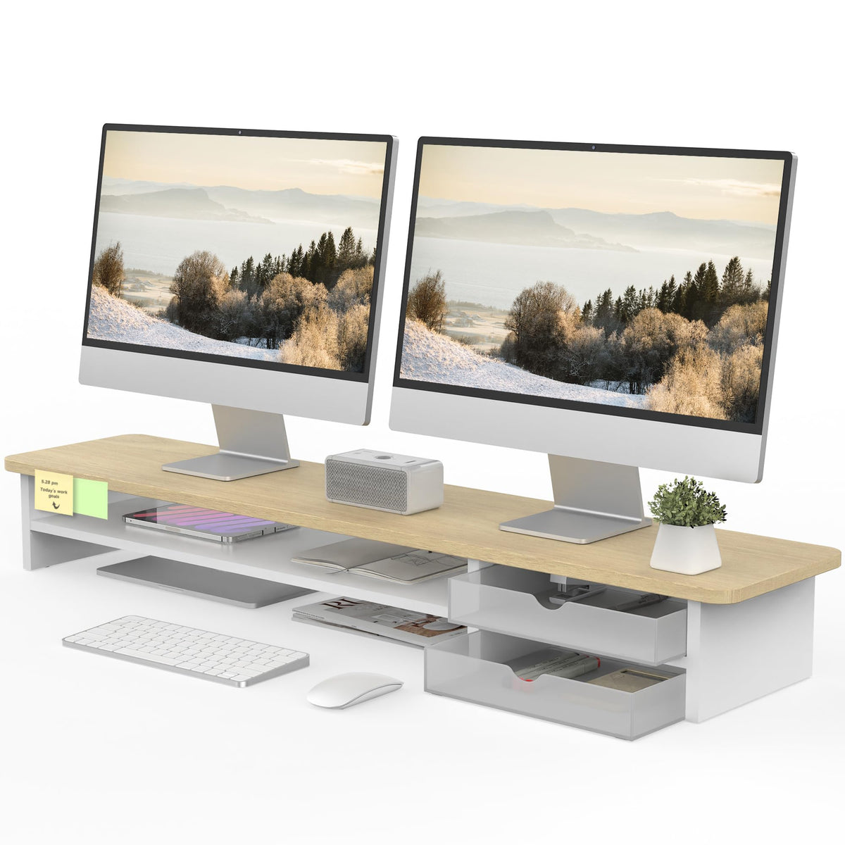 Fenge Monitor Riser Stand with Frosted Storage Drawer