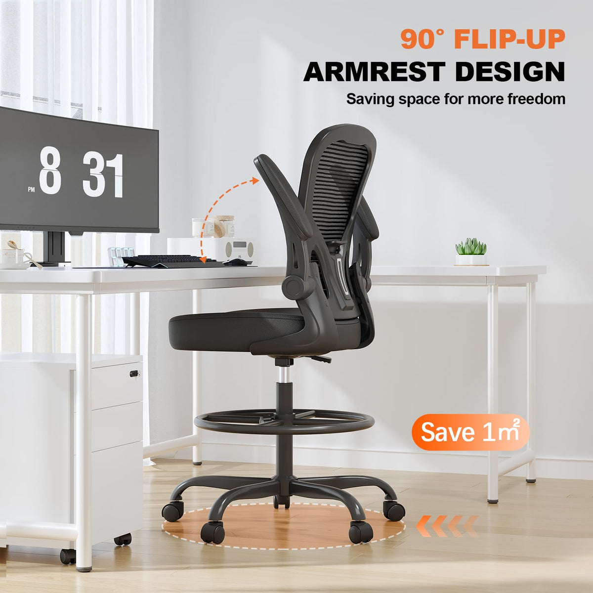 Synorla Ergonomic Mesh Drafting Chair with Flip-Up Arms