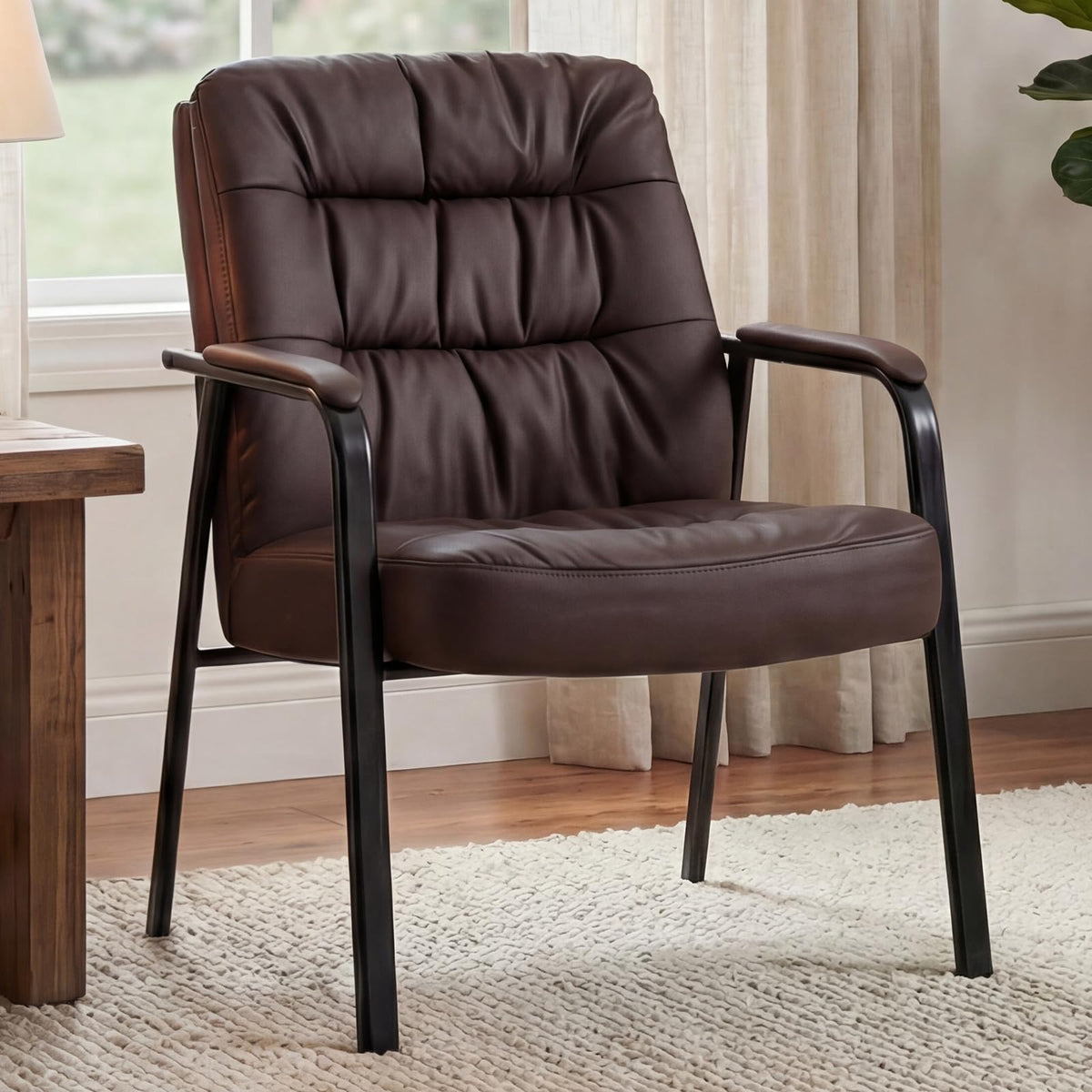 OLIXIS 500 lb PU Leather Guest Reception Chair, Brown