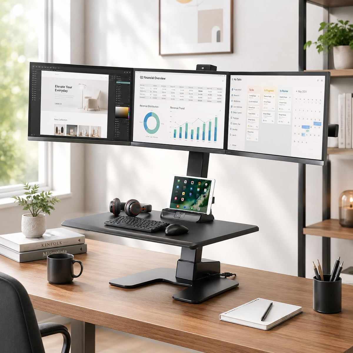 Mount-It! Electric Standing Desk Converter | Height Adjustable Sit-Stand Converting Desk for Home, Office | Stand-Up Computer Workstation with Monitor Mount