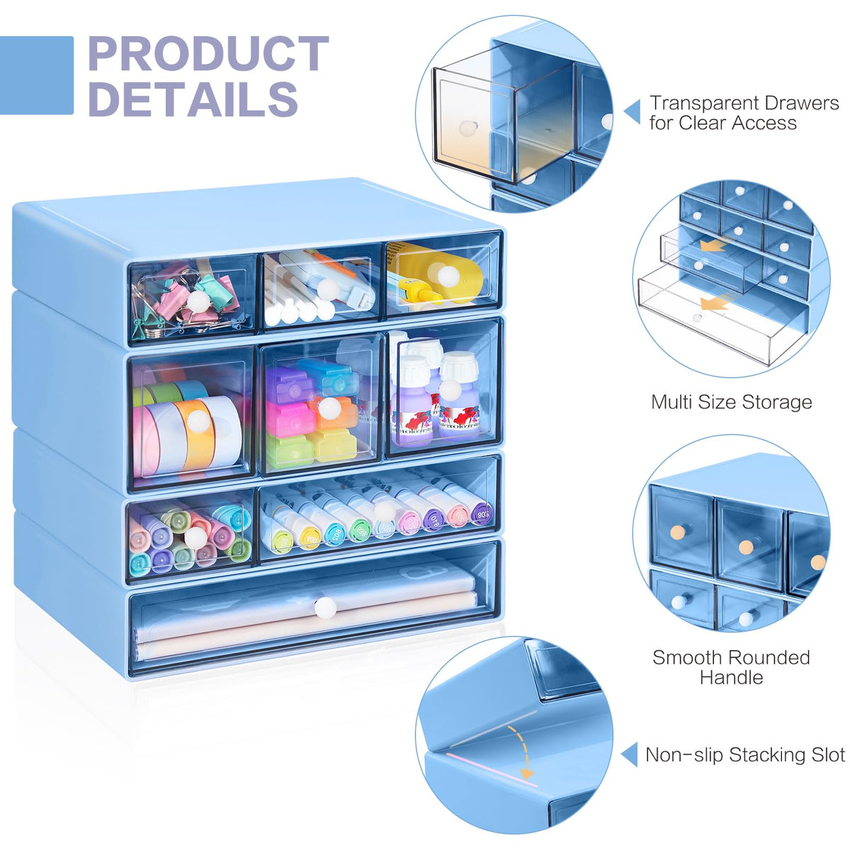 FODIENS 4-Tier Stackable Desktop Organizer with 9 Drawers
