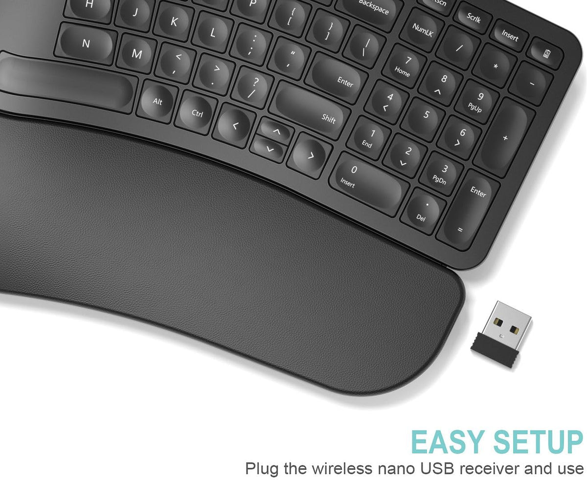 Arteck 2.4GHz Wireless Split Ergonomic Keyboard with Palm Rest