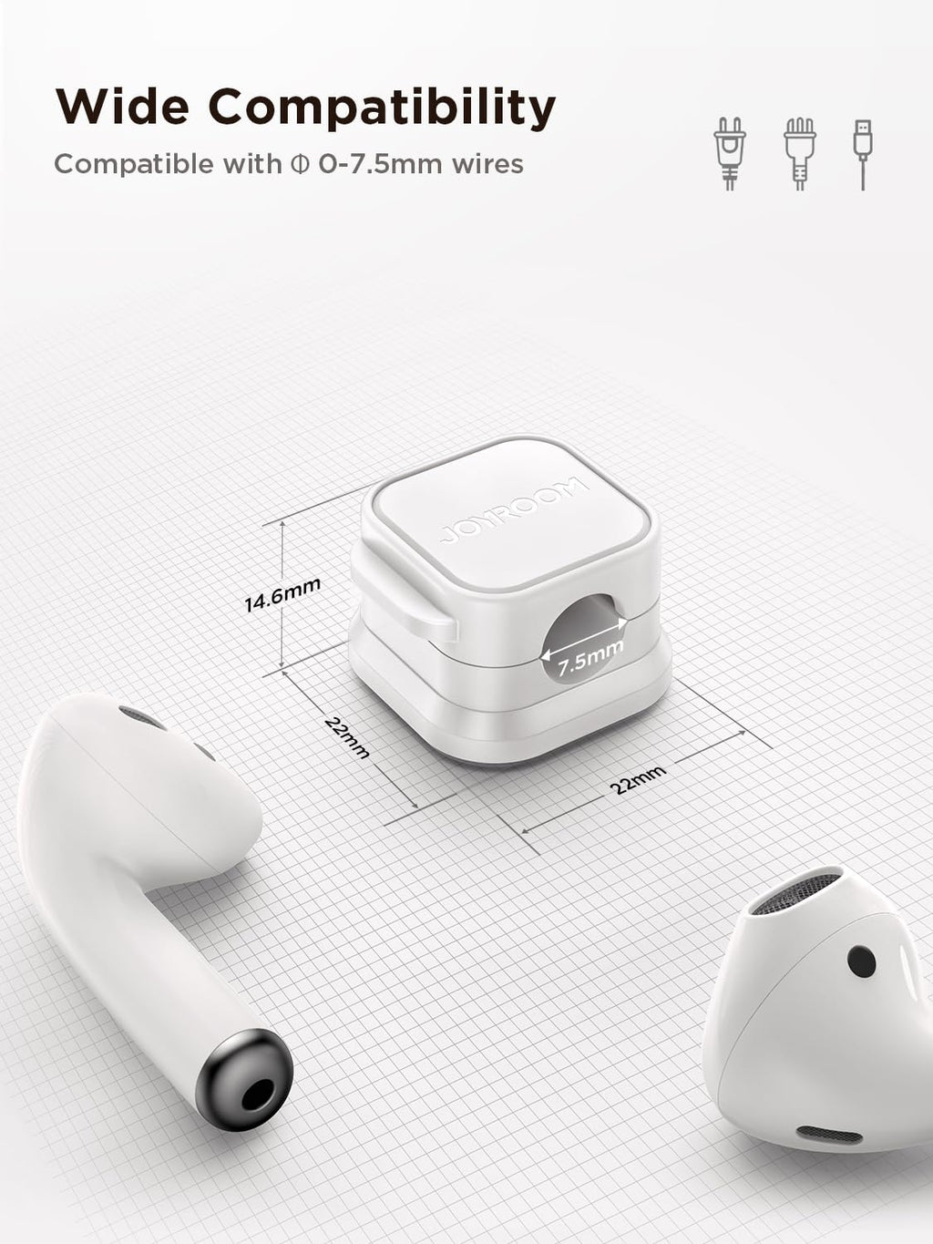JOYROOM White Cord Organizer for Office Desk Cable Management