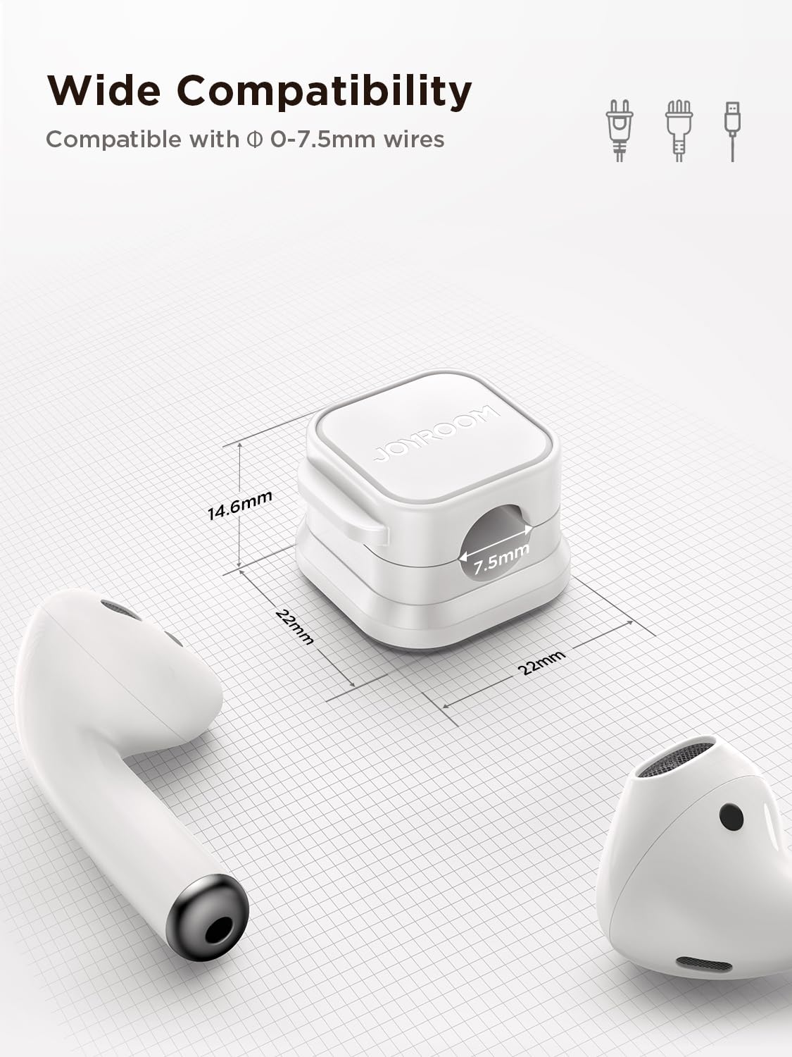JOYROOM White Cord Organizer for Office Desk Cable Management