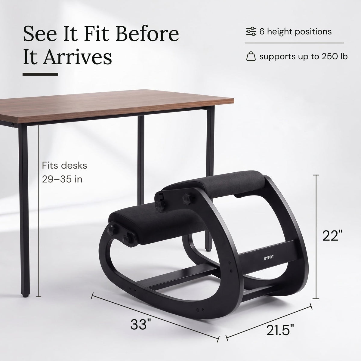 NYPOT Adjustable Ergonomic Rocking Kneeling Chair, 250 lb