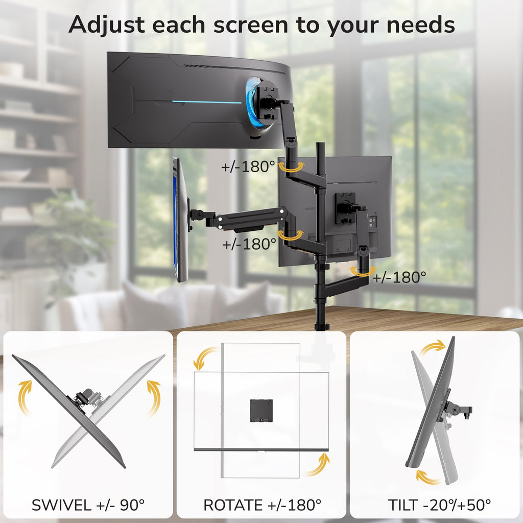 Mount-It! 2+1 Heavy-Duty Stacked Triple Monitor Mount