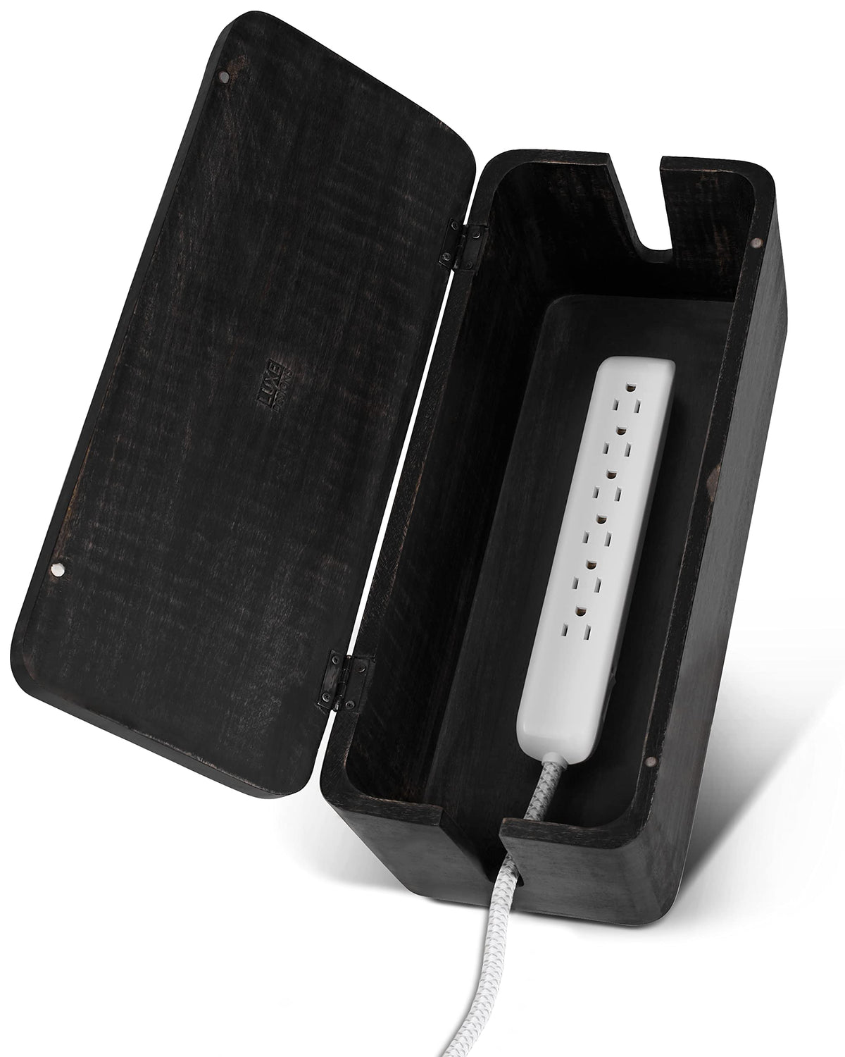 Rustic Acacia Wood Cable Management Box for Desk Organization