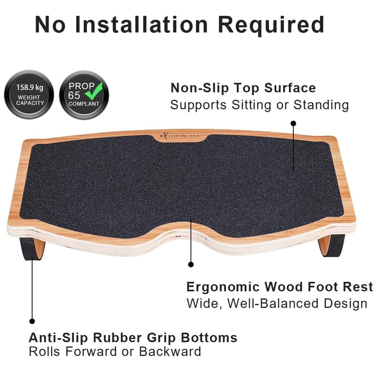 StrongTek Wooden Rocking Under-Desk Footrest, 350 lb Capacity