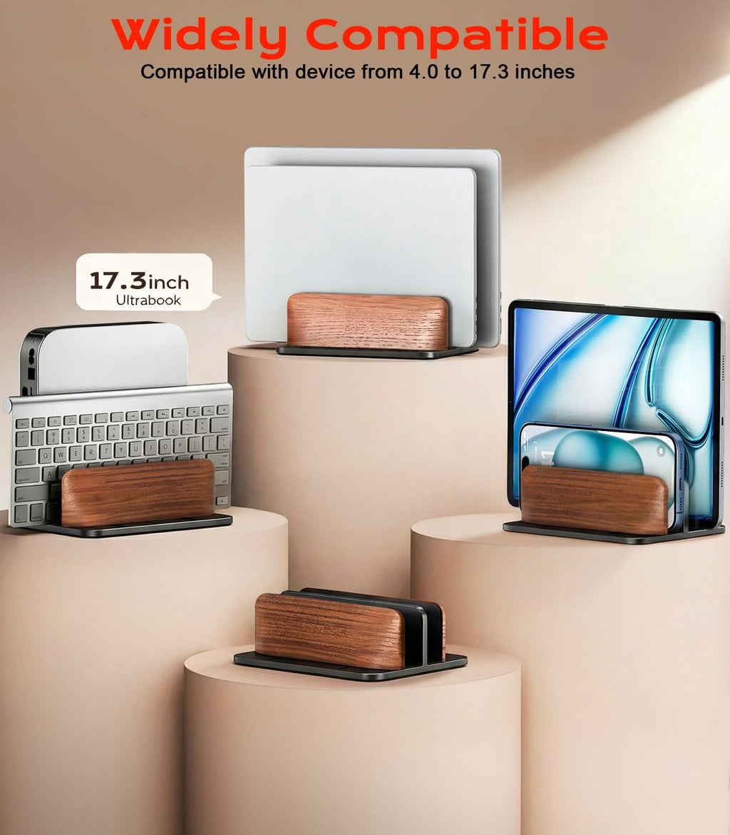 JCZT Walnut Vertical Dual Laptop Stand for Desk Organization
