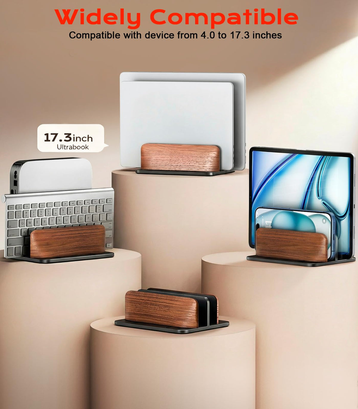 JCZT Walnut Vertical Dual Laptop Stand for Desk Organization