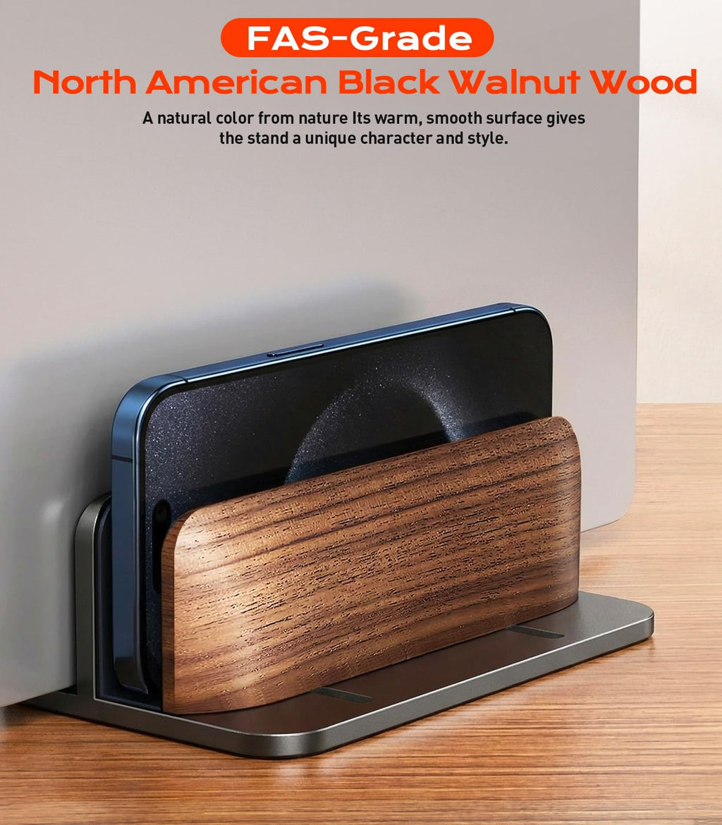 JCZT Walnut Vertical Dual Laptop Stand for Desk Organization
