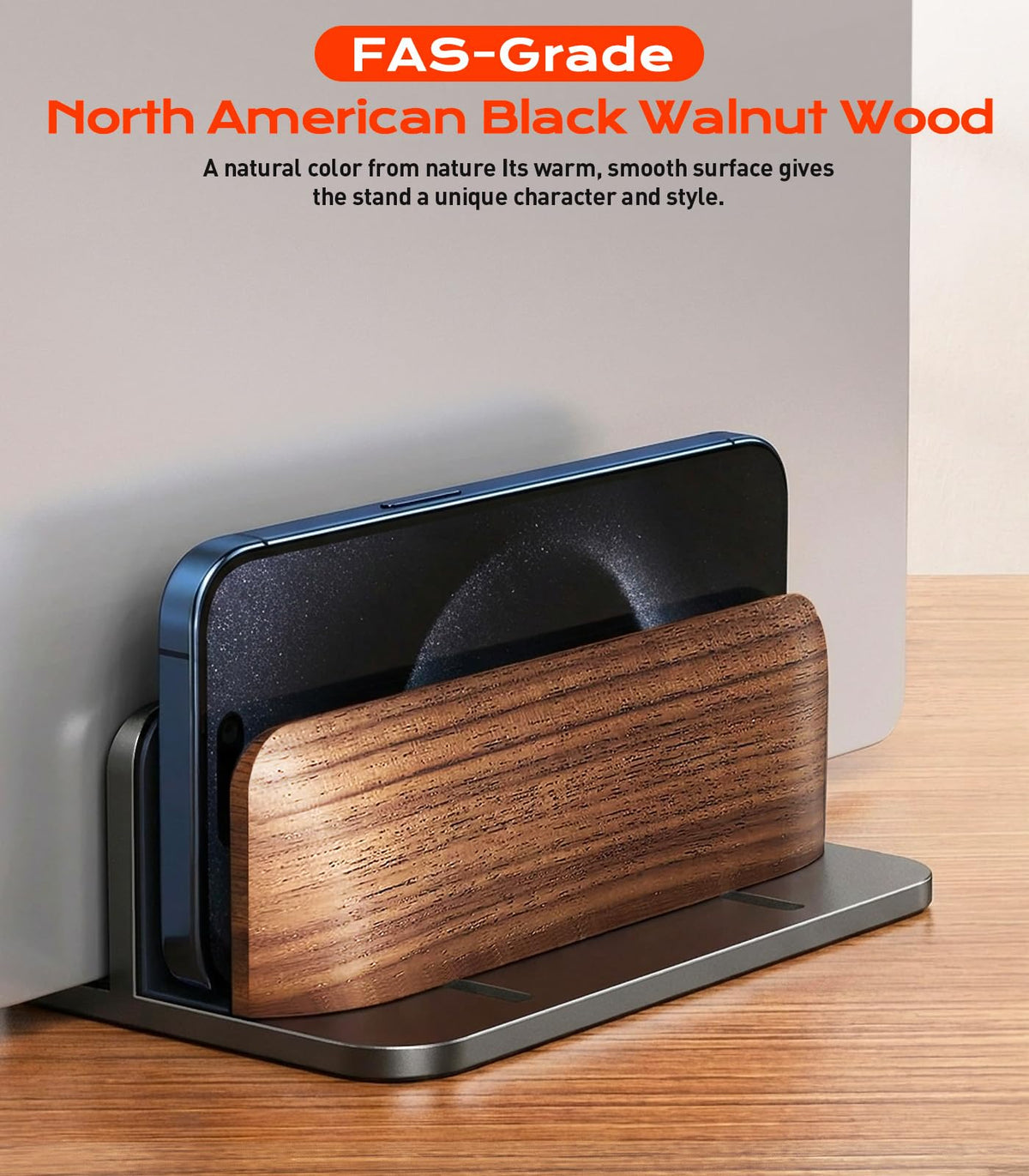JCZT Walnut Vertical Dual Laptop Stand for Desk Organization