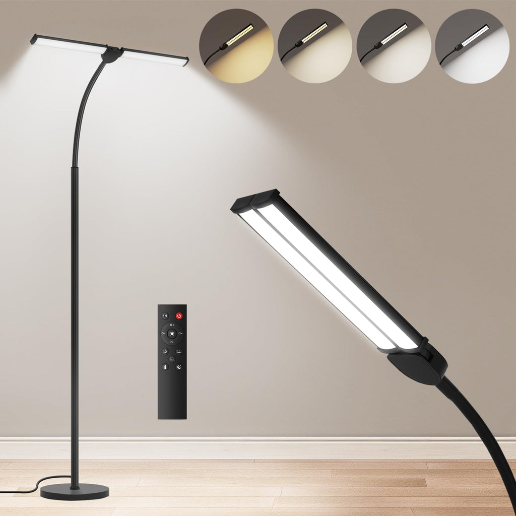 Dual-Head Gooseneck LED Floor Lamp with Remote Control