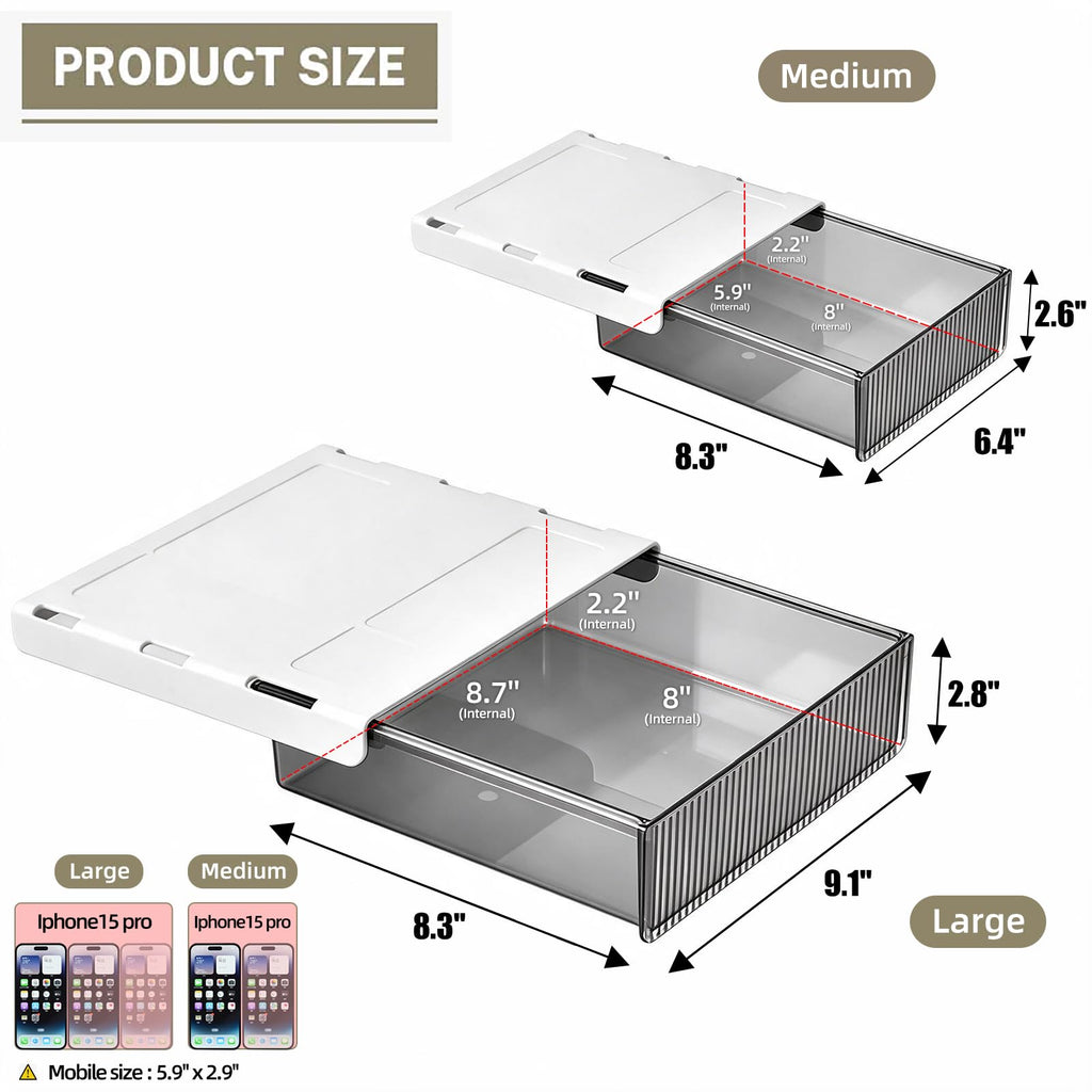 TooCust 2-Pack Slide-Out Under-Desk Drawers, Large & Medium