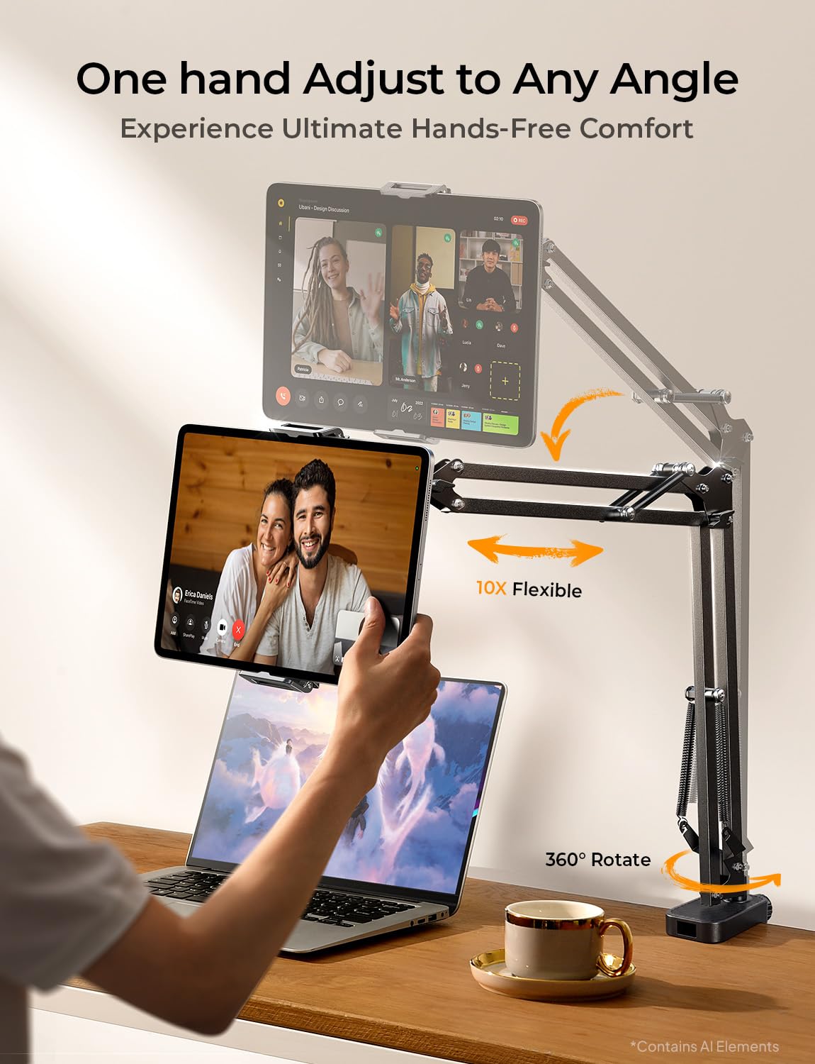 LISEN Aluminum Tablet Desk Mount Arm for 4.7–15.6-Inch Devices
