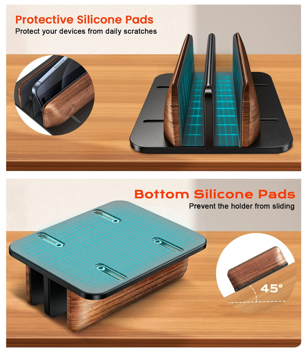 JCZT Walnut Vertical Dual Laptop Stand for Desk Organization