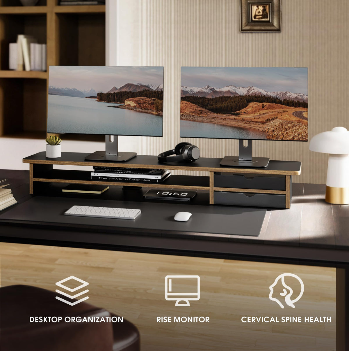 Fenge Monitor Riser Stand with Frosted Storage Drawer