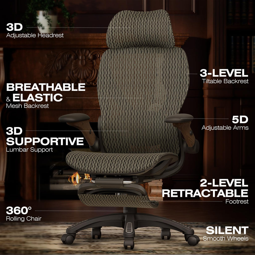 ELABEST X100 Ergonomic Mesh Office Chair with Footrest