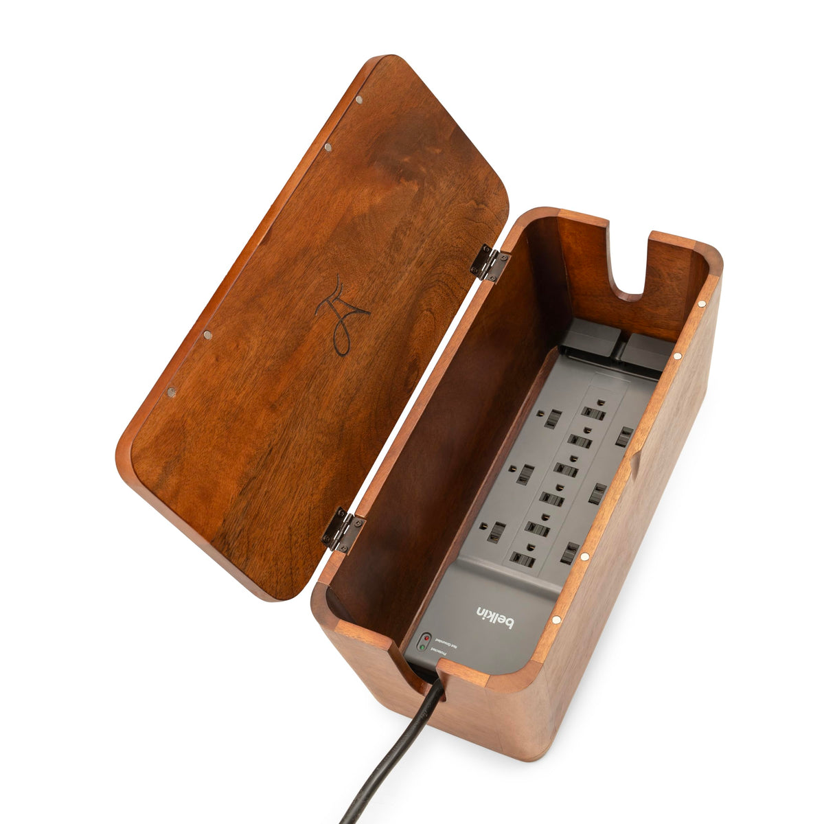 Rustic Acacia Wood Cable Management Box for Desk Organization