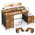 Flrrtenv Office Desk with 6 Drawers and Printer Space for Storage, Reversible Computer Desk with Monitor Stand & Power Outlets, Home Office Desks