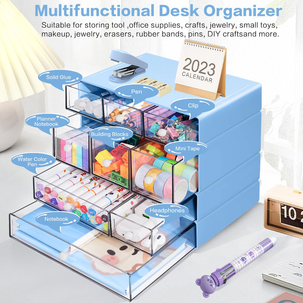 FODIENS 4-Tier Stackable Desktop Organizer with 9 Drawers