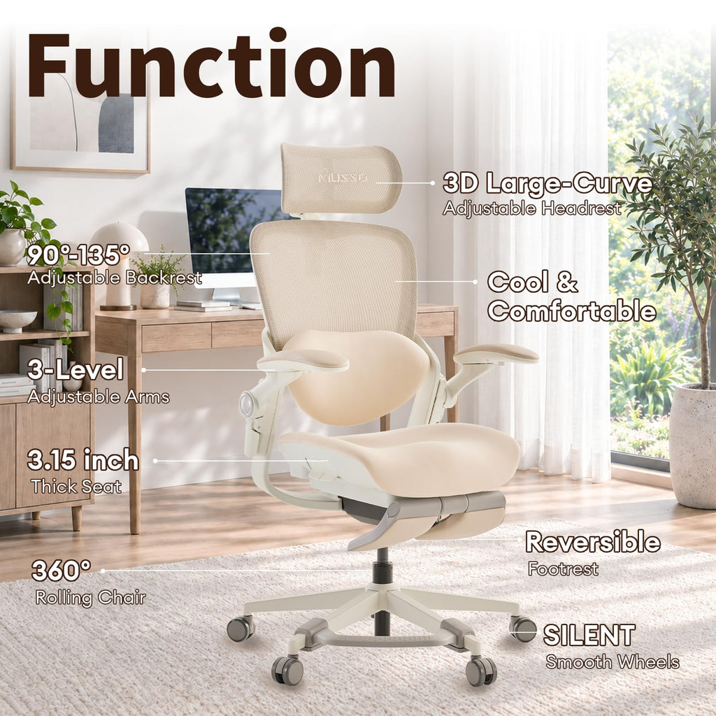 MUSSO E80 Muse Petite Ergonomic Office Chair with Footrest