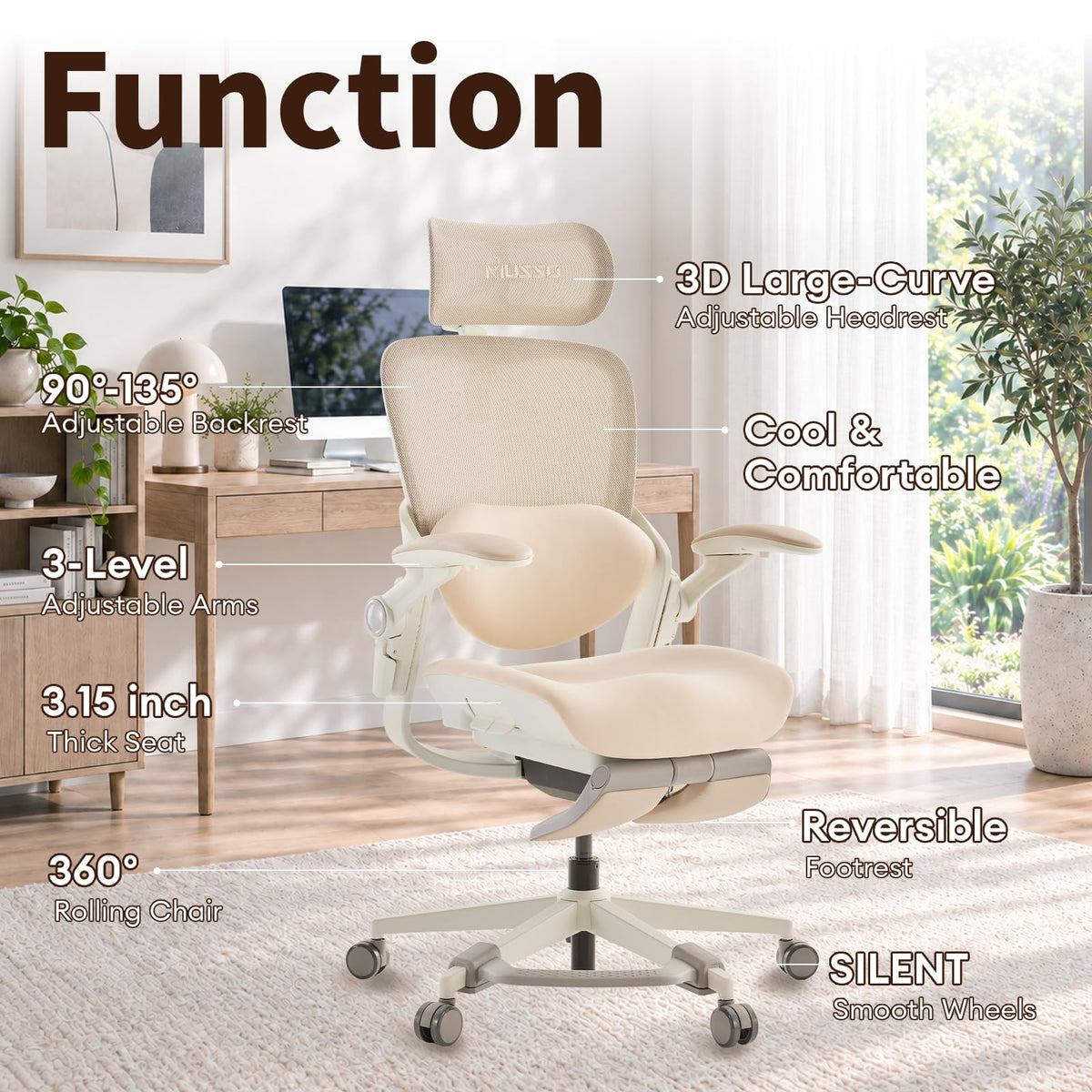 MUSSO E80 Muse Petite Ergonomic Office Chair with Footrest