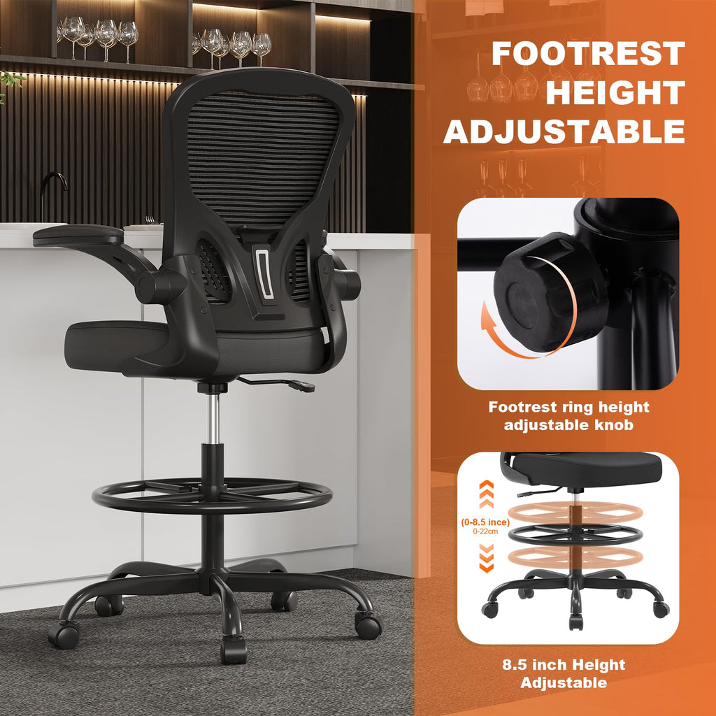 Synorla Ergonomic Mesh Drafting Chair with Flip-Up Arms