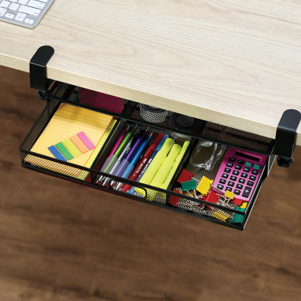 Clamp-On 2-Drawer Metal Mesh Under-Desk Organizer