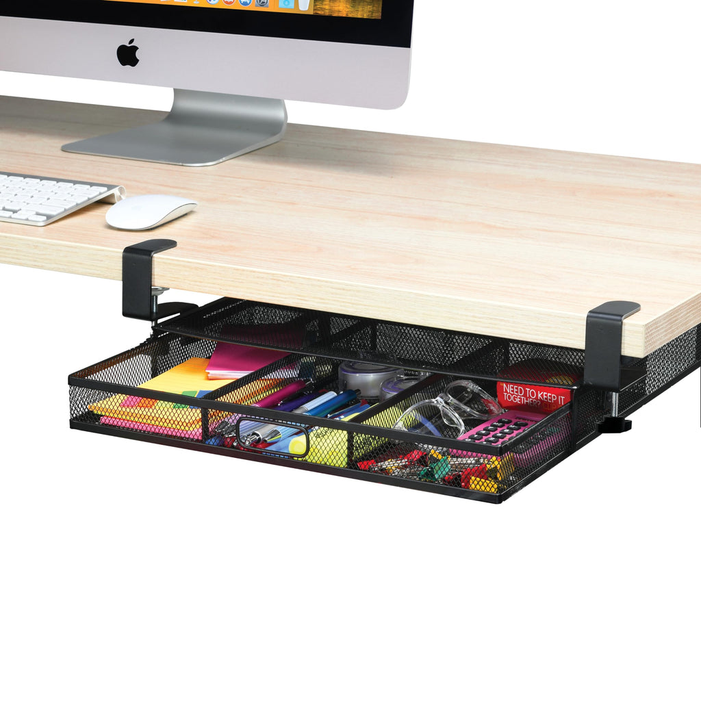 Clamp-On 2-Drawer Metal Mesh Under-Desk Organizer