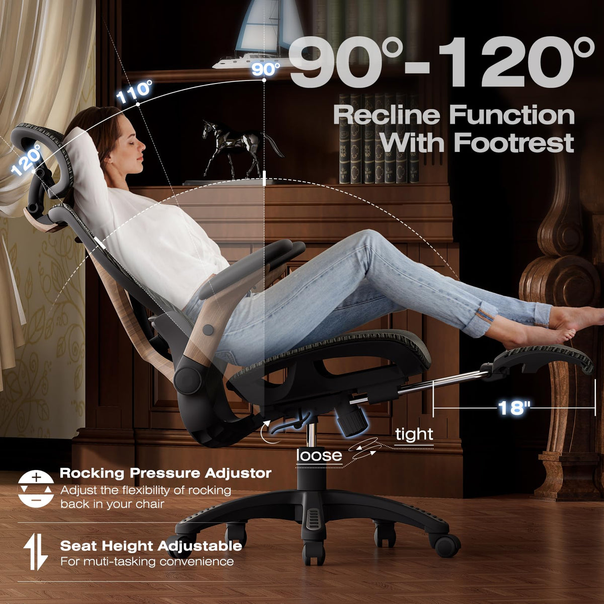 ELABEST X100 Ergonomic Mesh Office Chair with Footrest