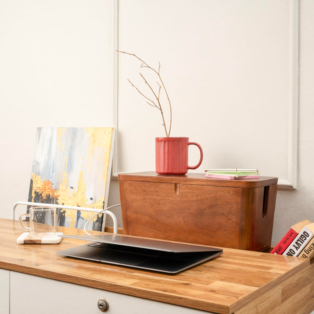 Acacia Cable Management Box - Rustic Design