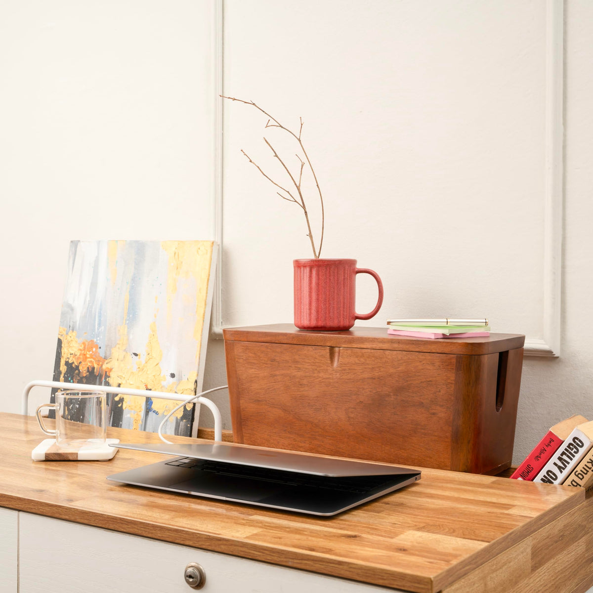 Acacia Cable Management Box - Rustic Design