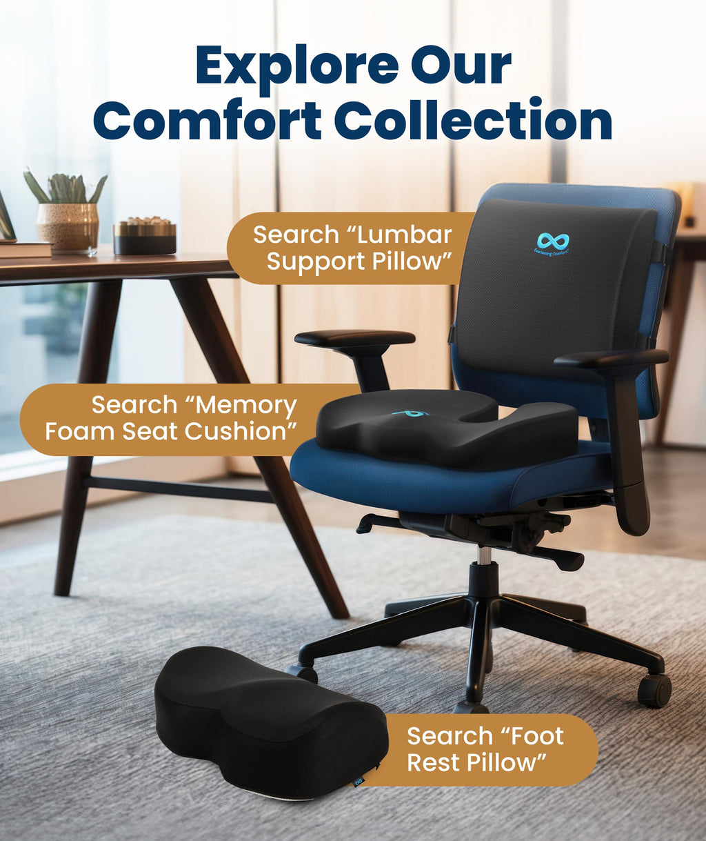 Everlasting Comfort Memory Foam Seat Cushion, Large Onyx