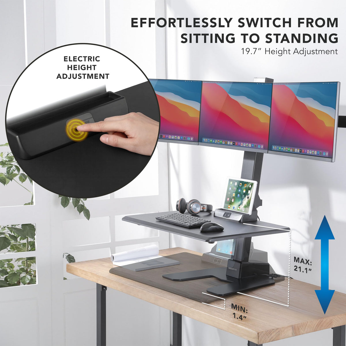 Mount-It! Electric Standing Desk Converter | Height Adjustable Sit-Stand Converting Desk for Home, Office | Stand-Up Computer Workstation with Monitor Mount