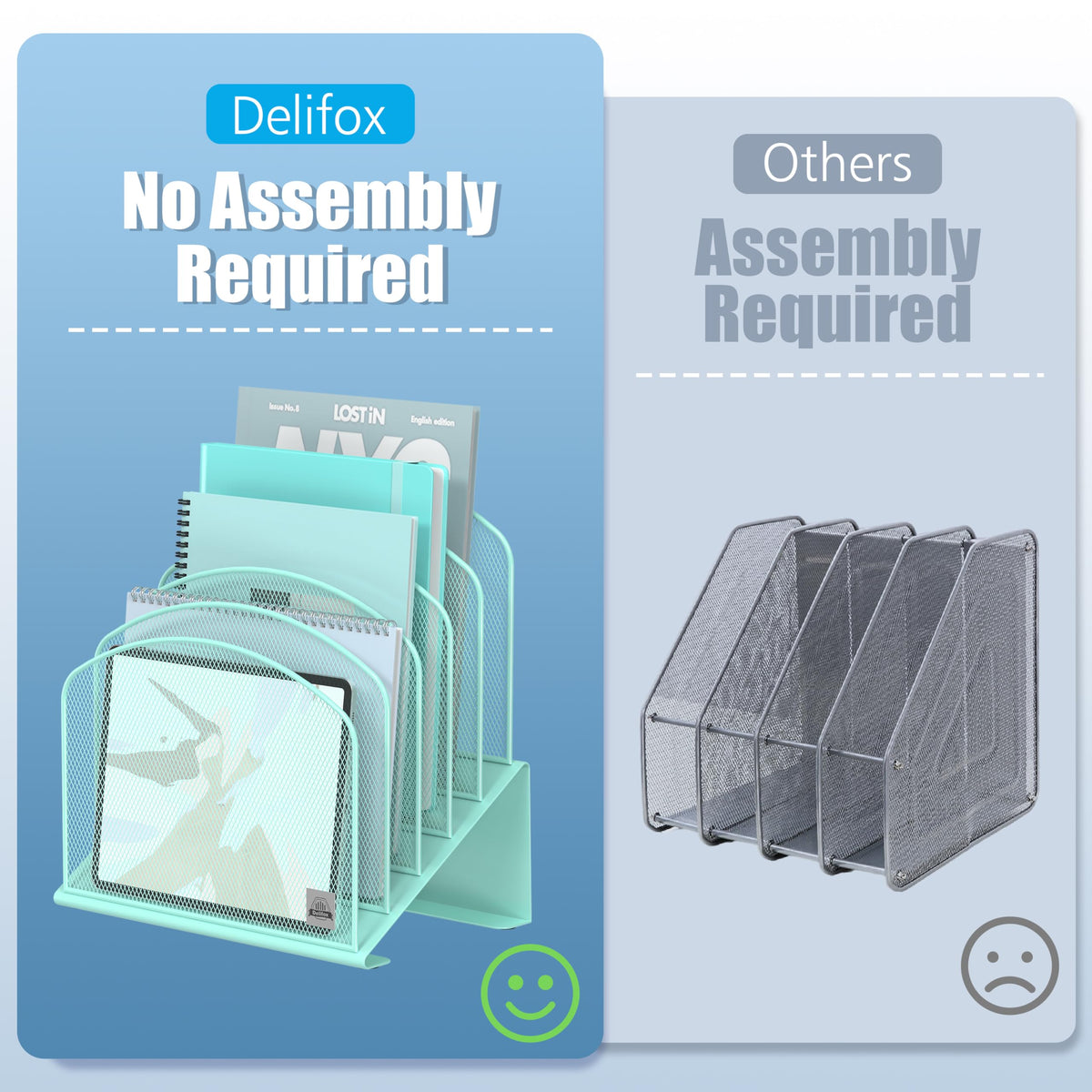 Delifox 5-Section Inclined Desktop File Organizer