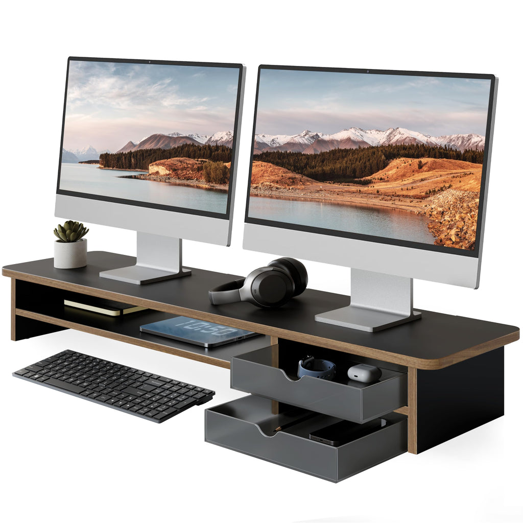 Fenge Monitor Riser Stand with Frosted Storage Drawer