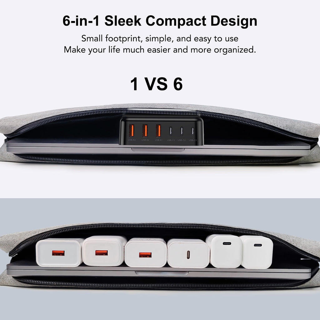 100W 6-Port GaN USB-C Fast Charging Station Hub