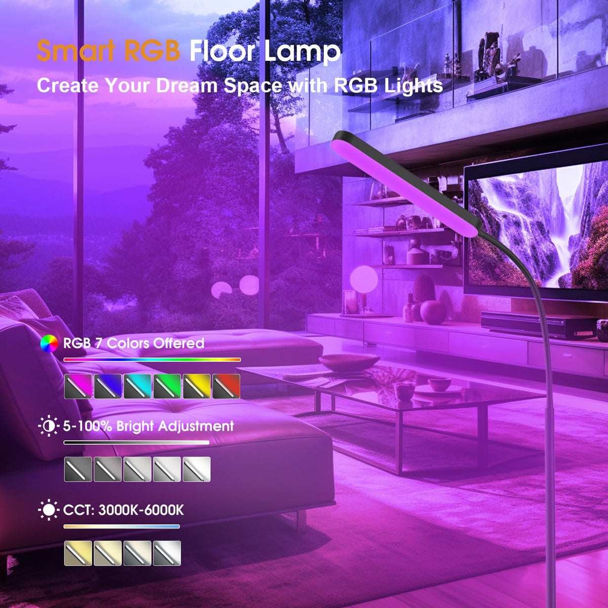 Wio-Mio 15W Dimmable LED Gooseneck Floor Lamp with Remote