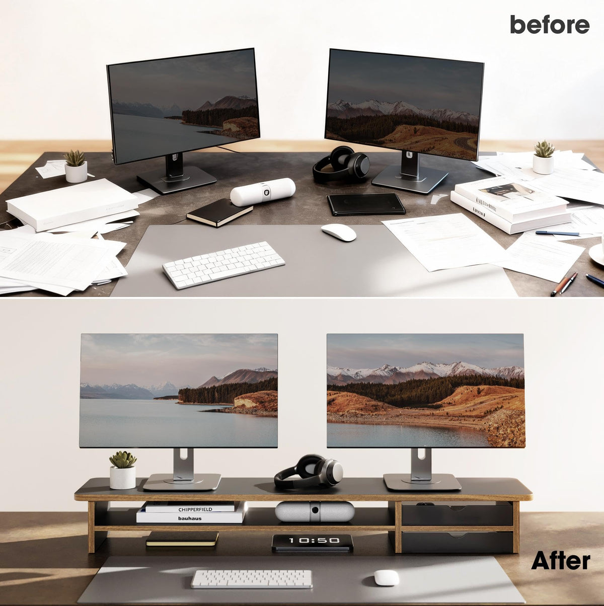 Fenge Monitor Riser Stand with Frosted Storage Drawer