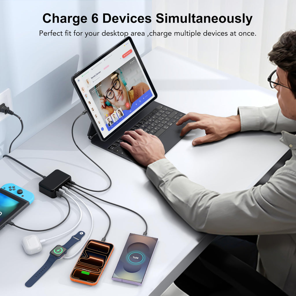 100W 6-Port GaN USB-C Fast Charging Station Hub