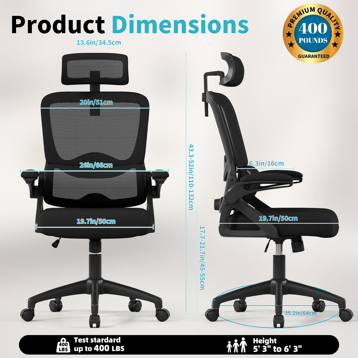 Nexthro 400 lb Ergonomic Mesh Office Chair with Headrest