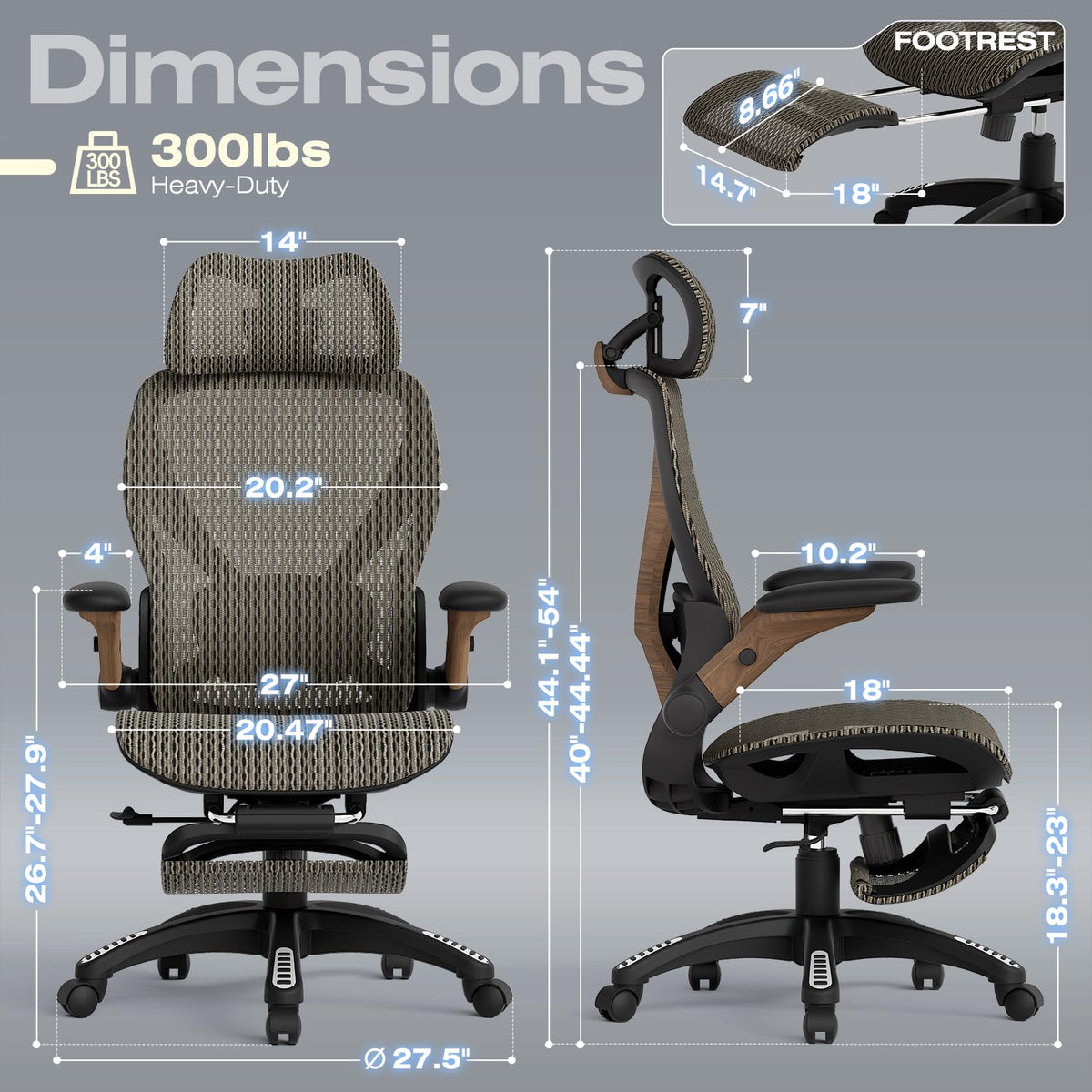 ELABEST X100 Ergonomic Mesh Office Chair with Footrest