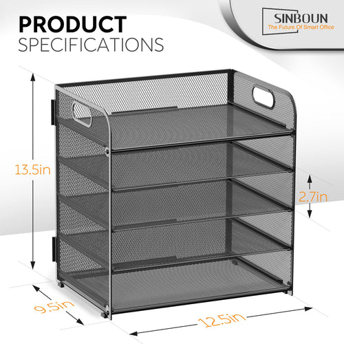 2 Pack Letter Tray 5-Tier Desk Organizer File Paper Holder with Handle, Metal Desktop Document Shelf Tray Office Classroom Organization - Black