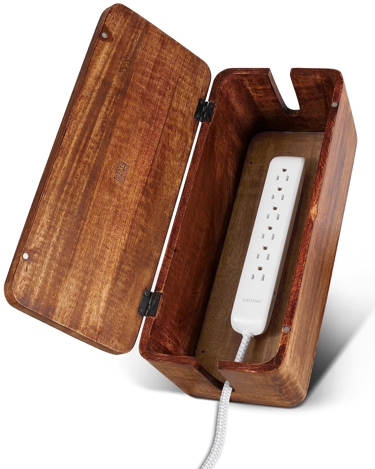 Rustic Acacia Wood Cable Management Box for Desk Organization