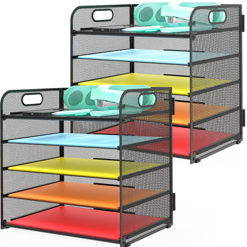2-Pack 5-Tier Metal Desktop Letter Tray Organizer, Black